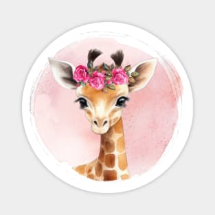 Cute baby Giraffe with Floral crown Magnet